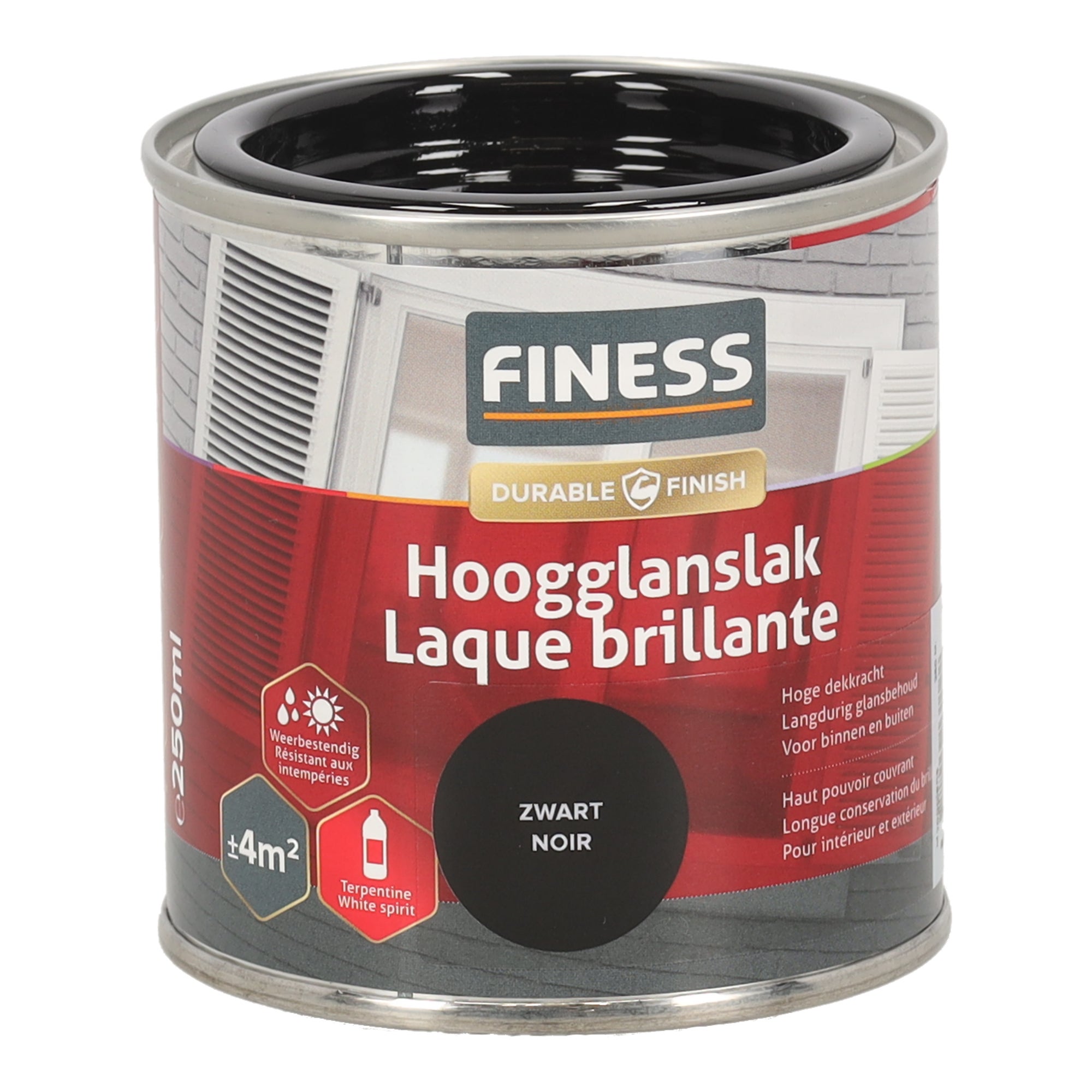 Hoogglans zwart 1428 250ml Finess Hoogglans zwart 1428 250ml Finess