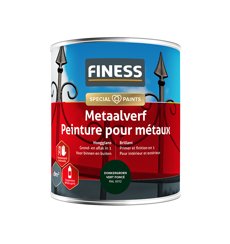 Finess Metaalverf 750ml | donkergroen | RAL 6012 | hoogglans | Finess