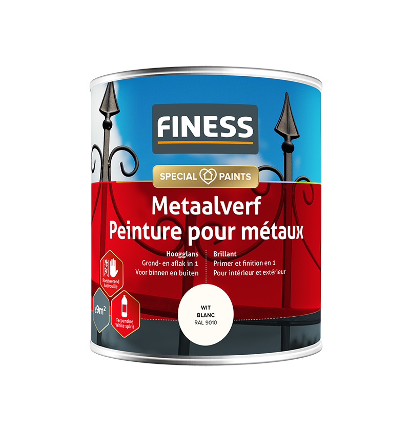 Finess Metaalverf 750ml | wit | RAL 9010 | hoogglans | Finess