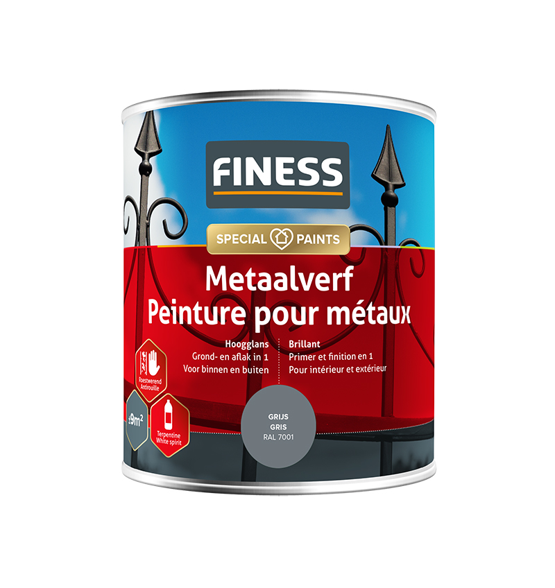 Finess Metaalverf 750ml | grijs | hoogglans | Finess