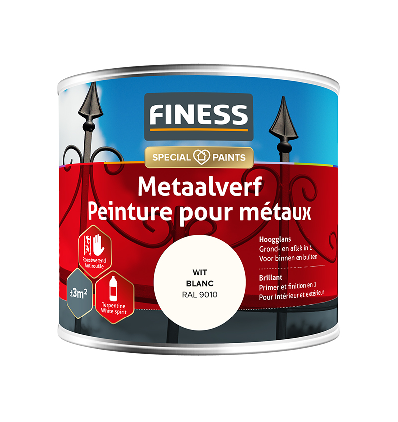Finess Metaalverf 250ml | wit | RAL 9010 | Finess
