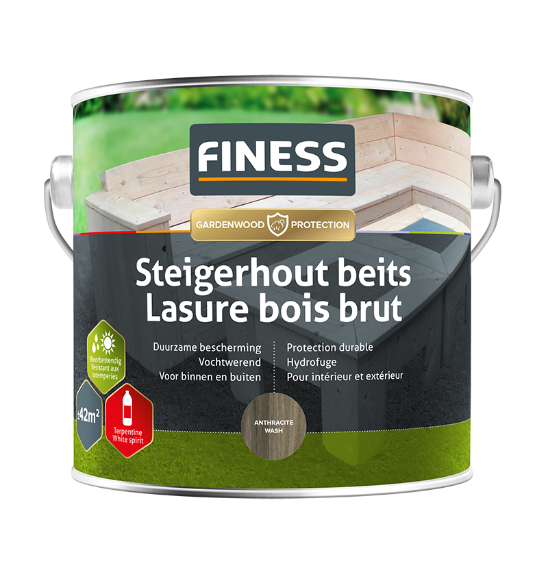 Finess Steigerhout Beits 2.5L | antraciet wash | Finess