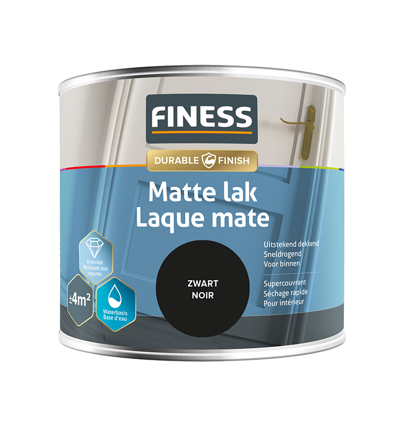 Finess Matte lak 250ml | zwart 1428 | mat | waterbasis | Finess
